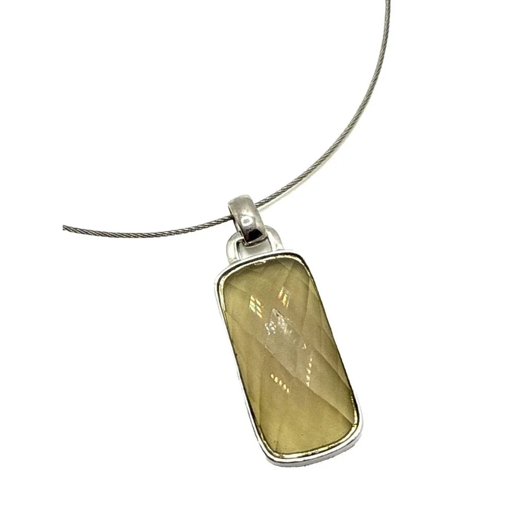 Anne Klein Pendant Necklace Silver Tone Faux Smoky Topaz Faceted Stone AK 16-19